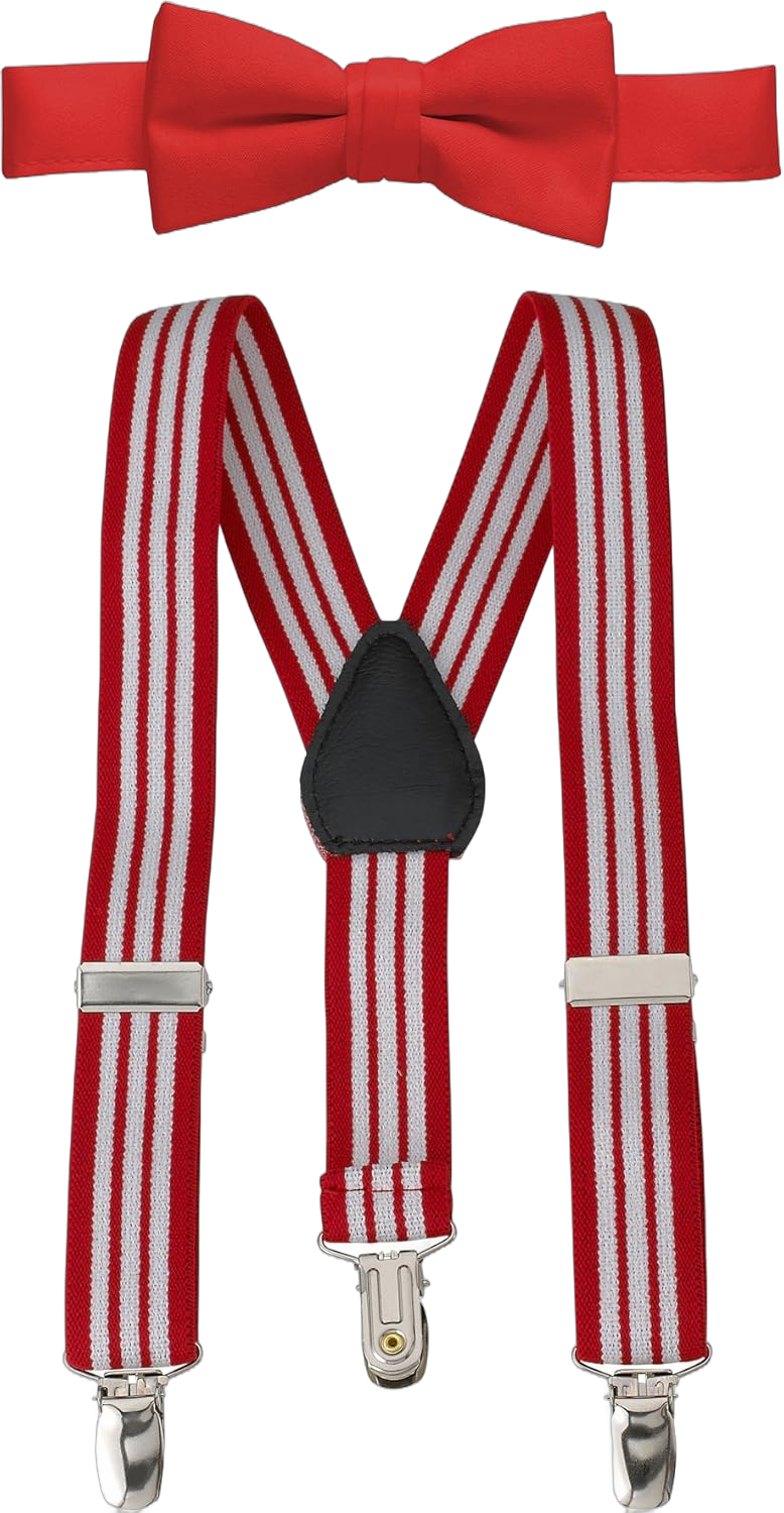 Hold’Em Kids Suspender and Bow Tie Set, 22-inch Adjustable Suspenders for Toddler Boys and Babies with Matching Pre-Tied Bow Tie, Clothing Accessories for Casual and Formal Outfits, Red Stripes