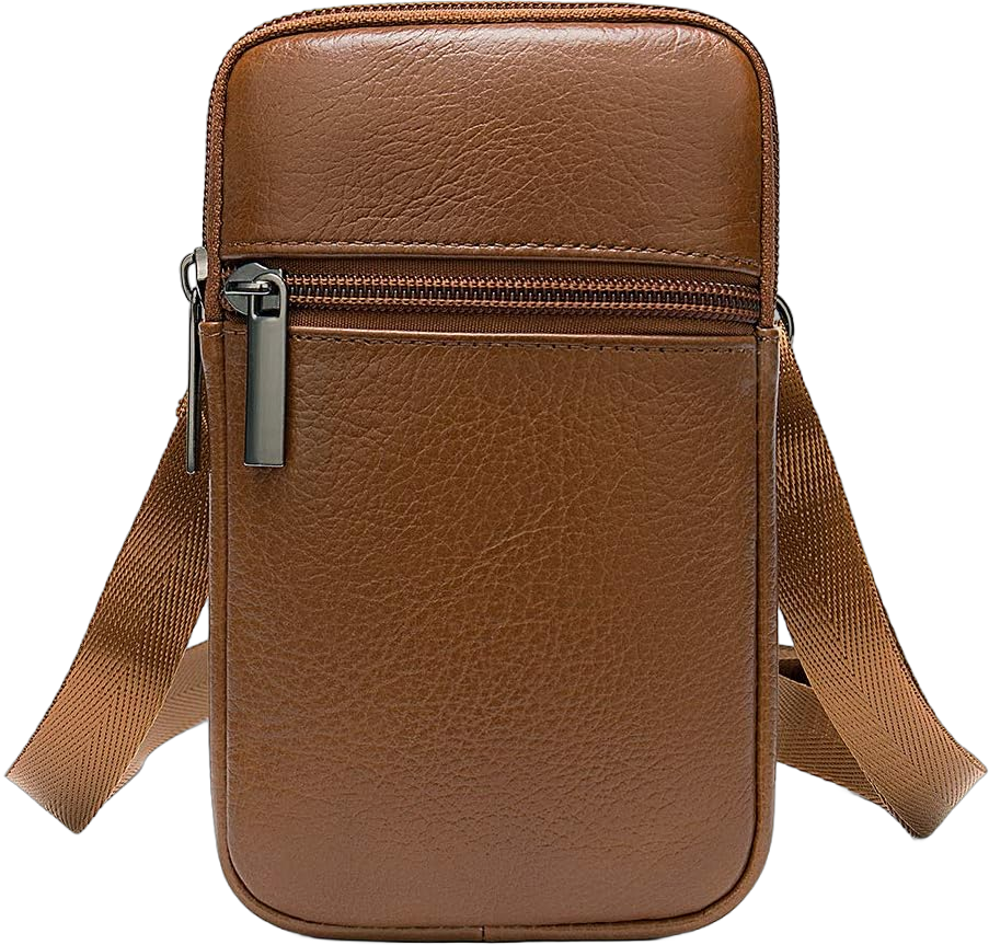 Mens Phone Waist Pouch Leather, Crossbody Bag Wallet Bag Travel Shoulder Pouch Brown