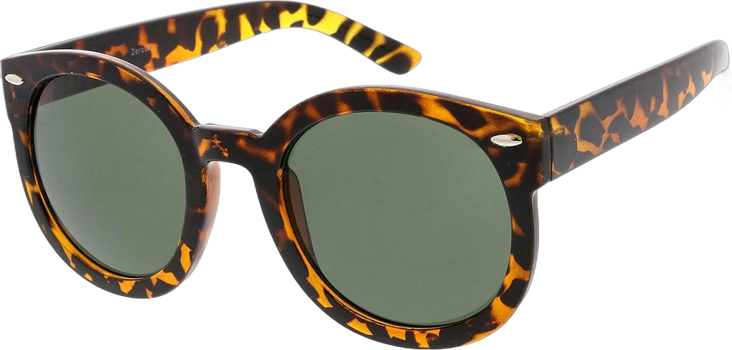 zeroUV - Round Retro Oversized Sunglasses for Women with Colored Mirror and Neutral Lens 53mm C04 | Tortoise / Green 53 Millimeters