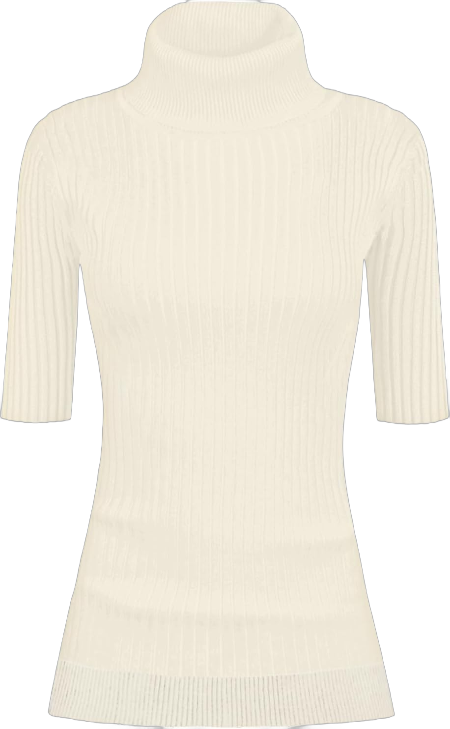 v28 Women Turtleneck 1/2 Half Sleeve Highly Stretchy Ribbed Knit Fitted Sweater X-Small Ivory