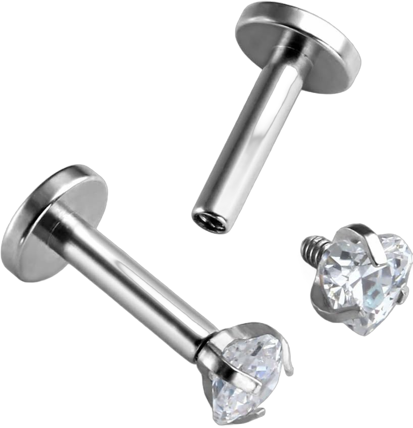 PiercingJ 2-4pcs 16g 316L Stainless Steel 3mm Cubic Zirconia Labret Monroe Lip Ring/Tragus/Helix Earring,6-12mm Bar Length 3mm zirconia heart / 6mm bar