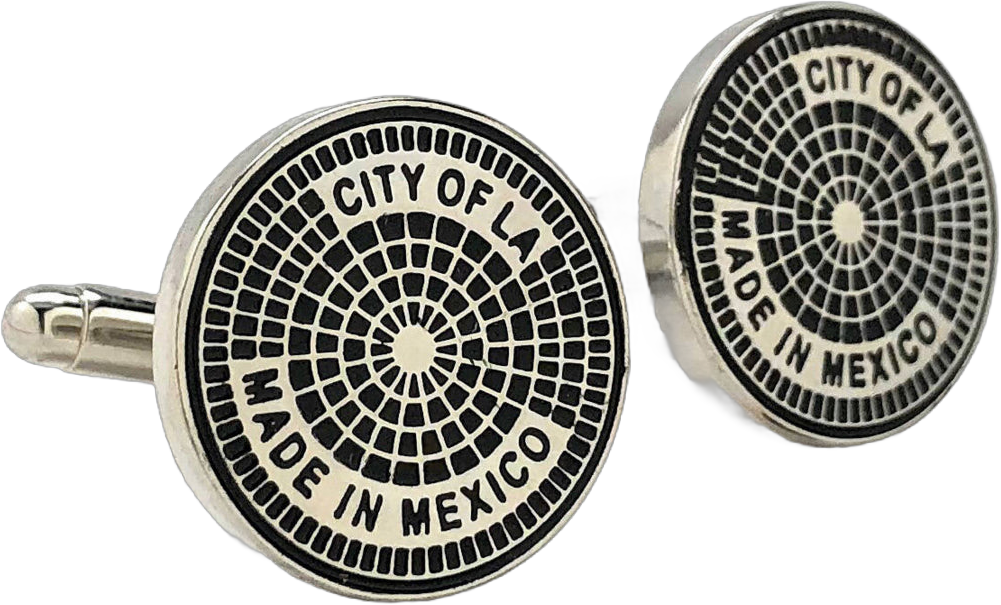 LA Manhole Cover Cufflinks Silver Tone Trim Black Enamel City Cuff Links Los Angeles Life Fun Cool with Gift Box