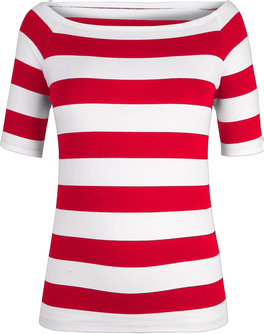 LilyCoco Womens Off The Shoulder Tops Striped Boatneck Half Sleeve Bodycon Shirt Wide Red White Stripe Medium