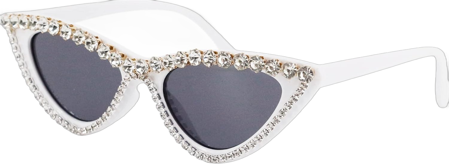 Naimo Sparkling Crystal Cat Eye Sunglasses UV Protection Rhinestone Sunglasses White Frame