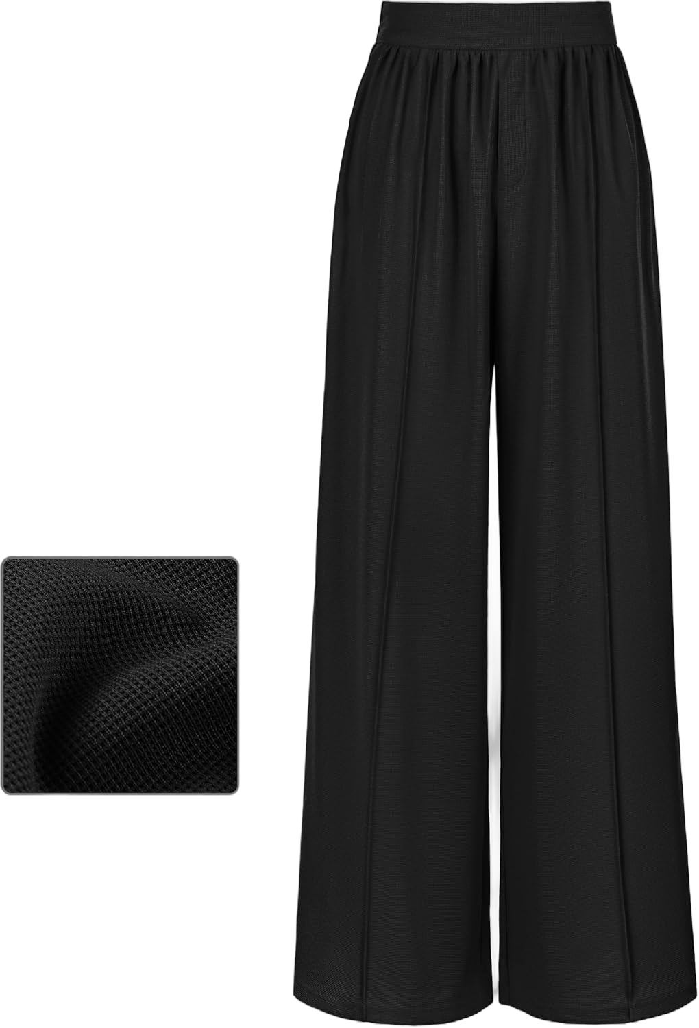 SeSe Code Womens Wide Leg Trousers Pants Waffle Knit Lounge Palazzo Pant High Waisted Casual Slacks with Pockets