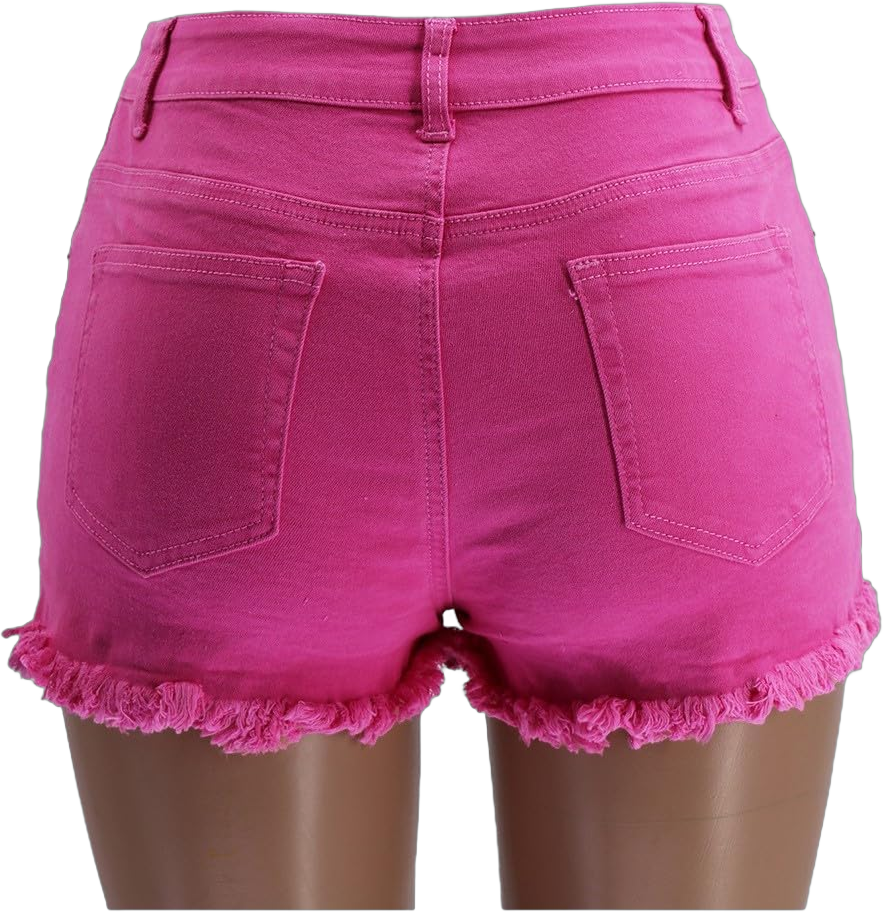 Womens Red Pink Denim Shorts Super Comfy Hot Shorts Summer High Waisted Fringe Jean Short Medium Pink