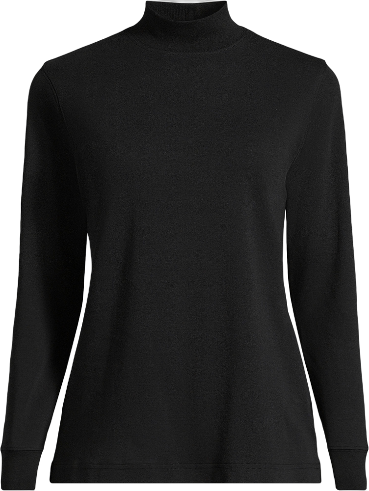 Lands' End Lands' End Women's Relaxed Cotton Long Sleeve Mock Turtleneck, BLACK, S - Small - Black