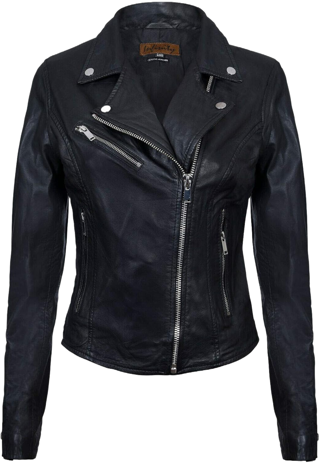 Ladies Leather Jacket Classic Biker Style Real Leather Womens Jacket X-Small Black