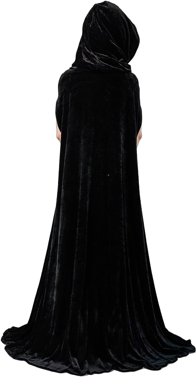 DSplay Women's Full Length Hooded Long Velvet Cape Black