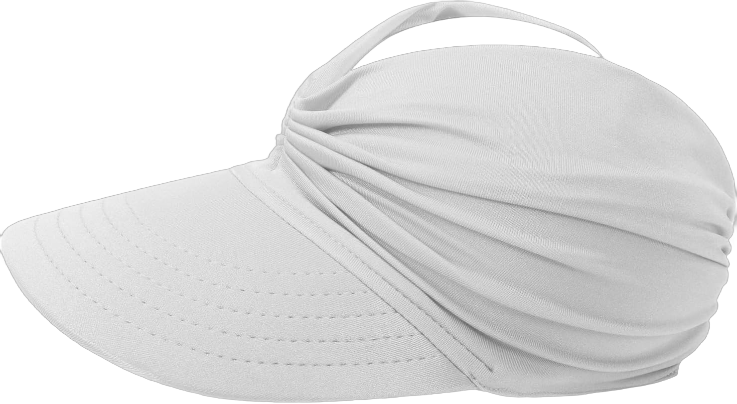 Women Sun Visor Hat Wide Brim UV Protection Visor Empty Top Hat Foldable Ponytail Baseball Cap for Sports Beach Golf Hiking Medium White