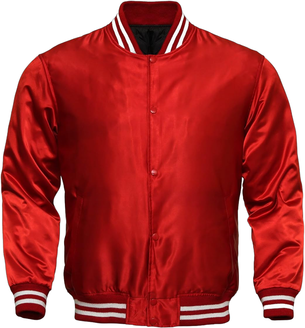 Women Bomber Jacket Satin Polyester Vintage Army Biker Retro Zip Up Casual Coat 3X-Large Red