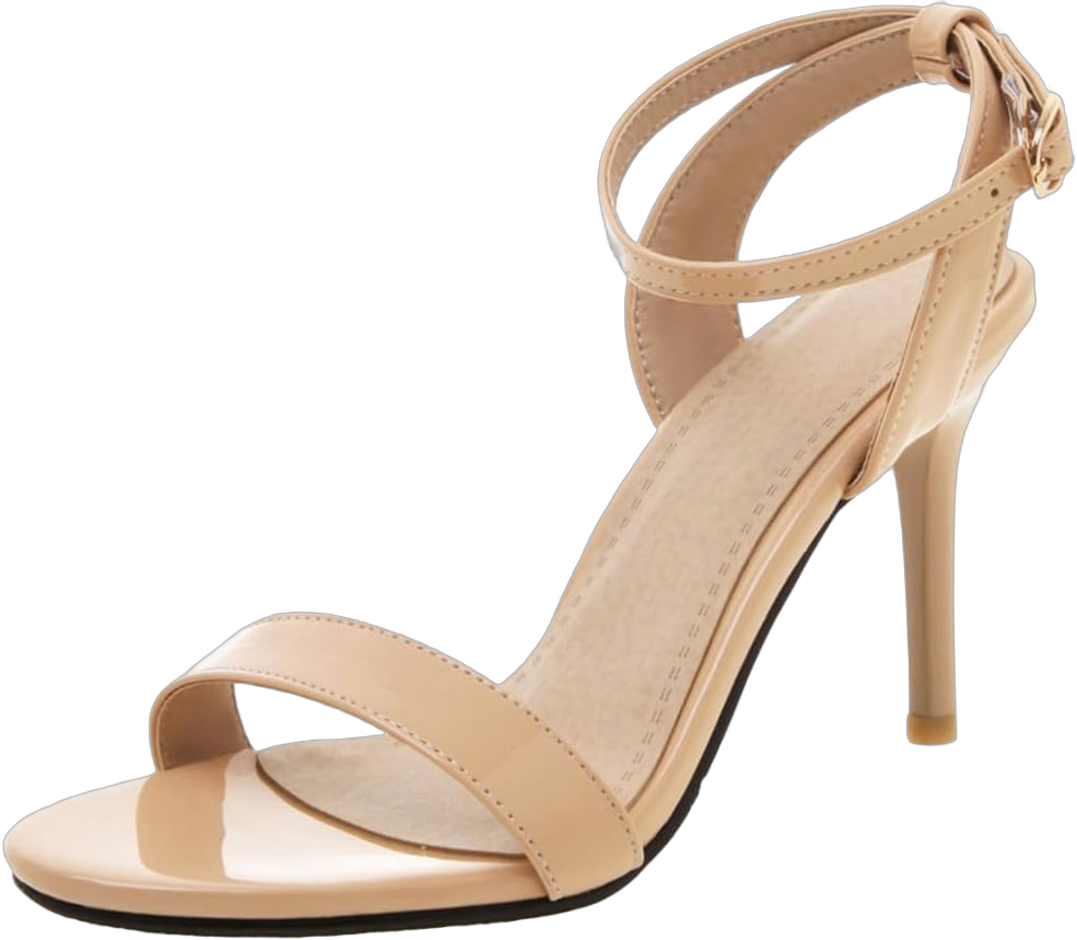 Women's Round Open Toe High Heels Ankle Strap Sandals Slingback Stiletto Heels Strappy Wedding Party Dress Shoes 7.5 Beige