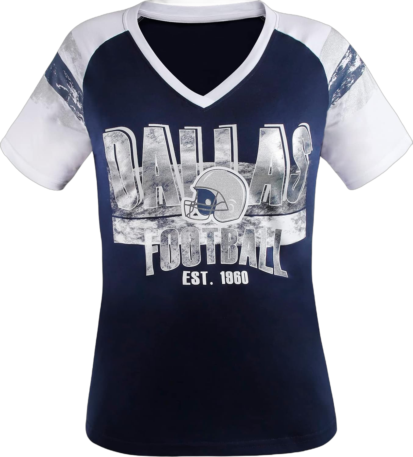 Womens Football Fans V Neck City Raglan T-Shirts 3X-Large Navy & White