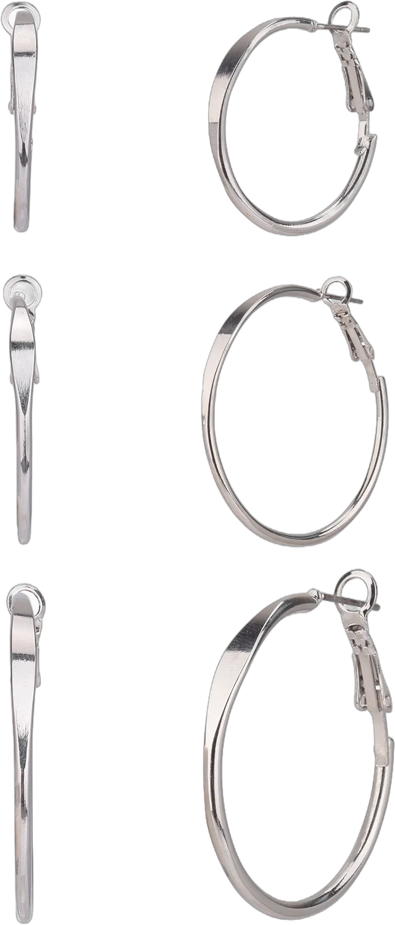 Time and Tru Women's 3 Pair Silver Tone Metal Hoop Earring Set