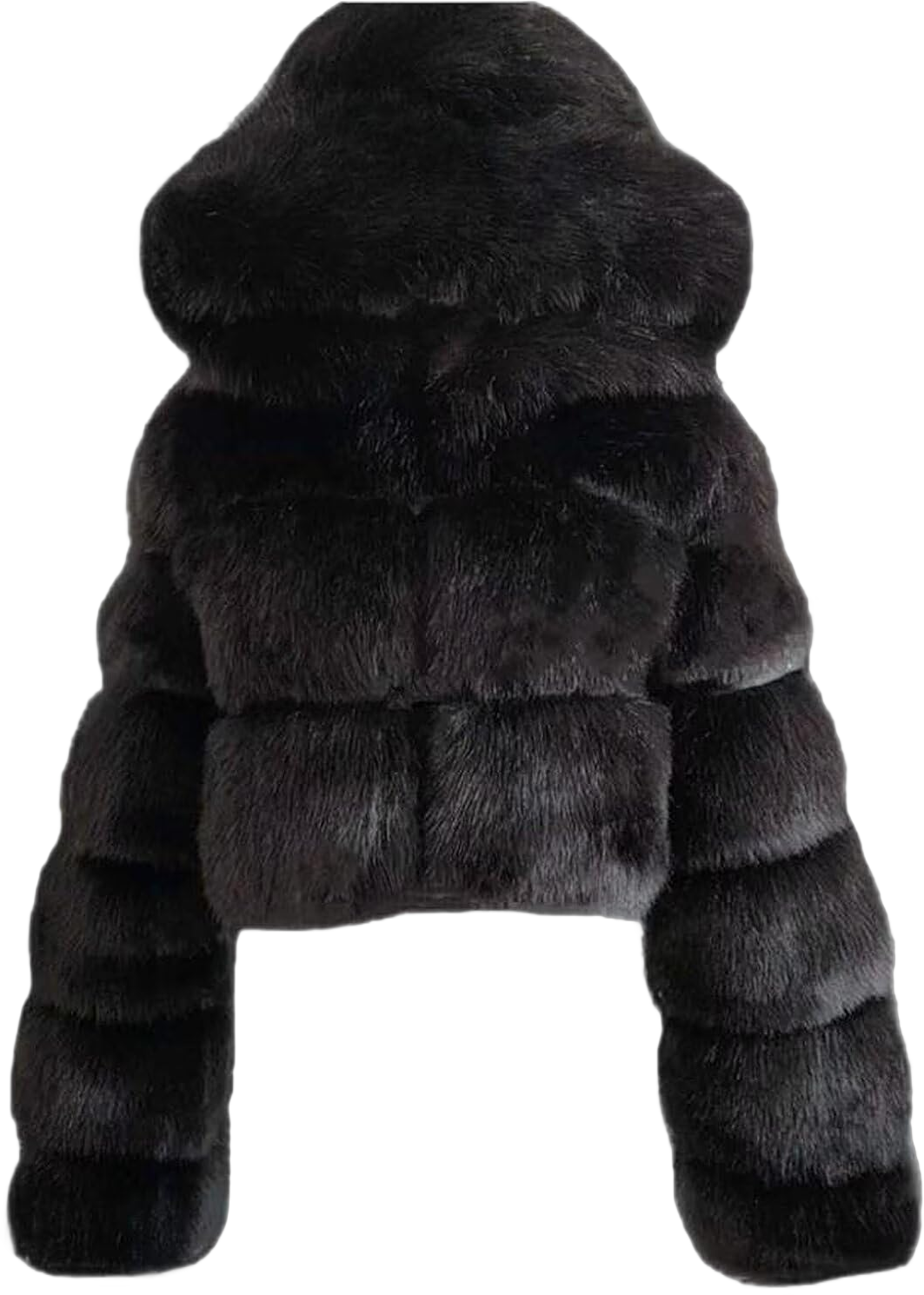 Faux Fur Coat Women Cropped Bubble Coats Fleece Short Warm Jackets Plus Size Winter Coats for Women with Hood Large Black