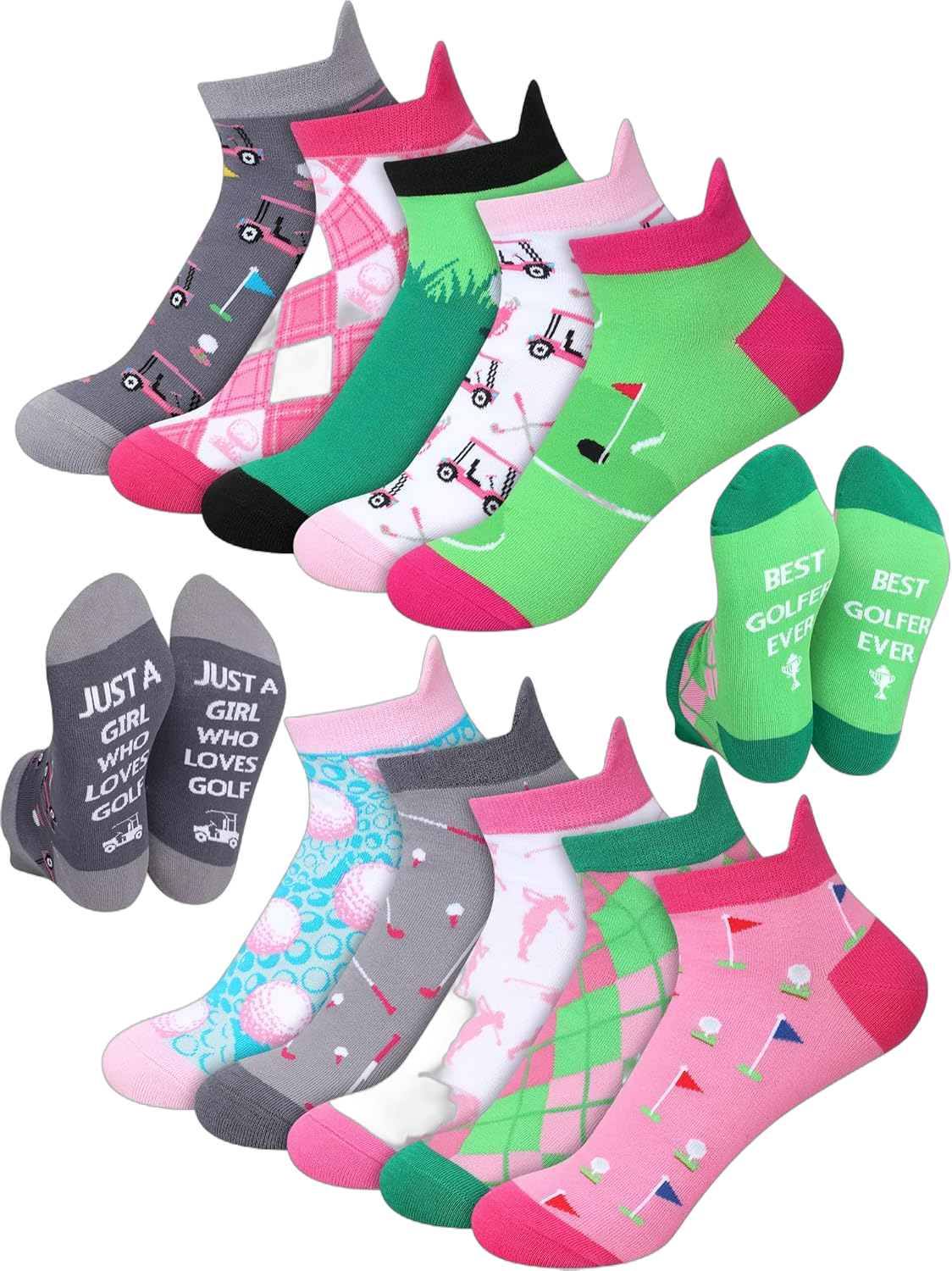 10 Pairs Novelty Golf Socks for Women Summer Athletic Ankle Low Cut Golf No Show Socks for Female Golfers Birthday Holiday Gifts