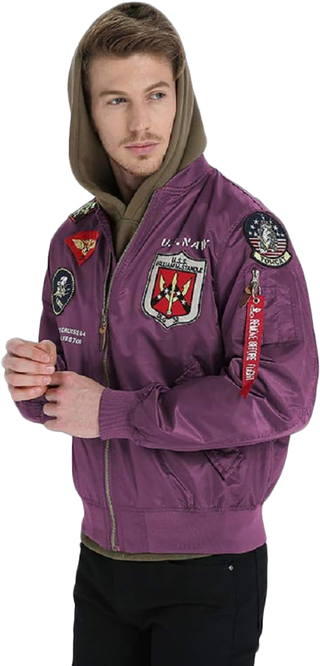 CORIRESHA Mens Outdoor Embroidered Patches Slim Fit US Navy Bomber Jackets Windbreaker Medium Wine Red